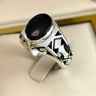 انگشتر نقره مردانه عقیق یمنی مشکی کد S2505