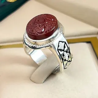 انگشتر نقره مردانه عقیق یمنی خطی کد S2508