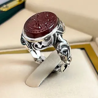 انگشتر نقره مردانه عقیق یمی سرخ خطی کد S2509