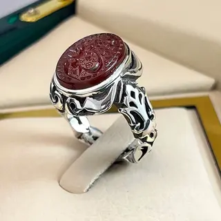 انگشتر نقره مردانه عقیق یمنی سرخ خطی کد S2510