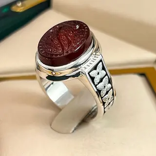 انگشتر نقره مردانه عقیق یمنی سرخ خطی کد S2512