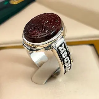 انگشتر نقره مردانه عقیق یمنی سرخ خطی کد S2513