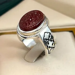 انگشتر نقره مردانه عقیق یمنی سرخ خطی کد S2514