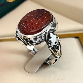 انگشتر نقره مردانه عقیق یمنی سرخ خطی کد S2515