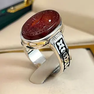 انگشتر نقره مردانه عقیق یمنی سرخ خطی کد S2516