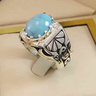 انگشتر نقره مردانه فیروزه نیشابور طبیعی کد S2519