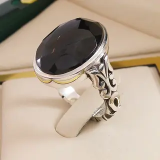 انگشتر نقره مردانه عقیق یمنی مشکی الماس تراش کد S2522