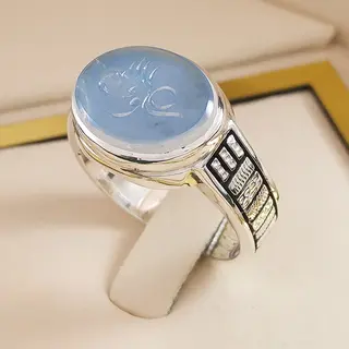 انگشتر نقره مردانه دُرّ نجف زیر فیروزه خطی کد S2528