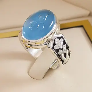 انگشتر نقره مردانه دُرّ نجف زیر فیروزه خطی کد S2529