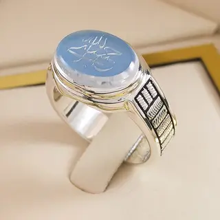 انگشتر نقره مردانه دُرّ نجف زیر فیروزه خطی کد S2530