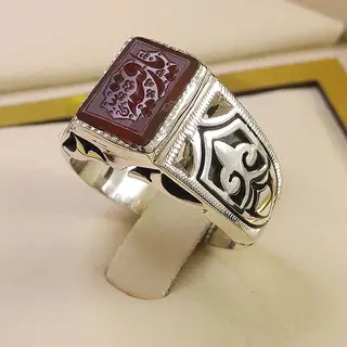 انگشتر نقره مردانه عقیق یمنی سرخ خطی کد S2535