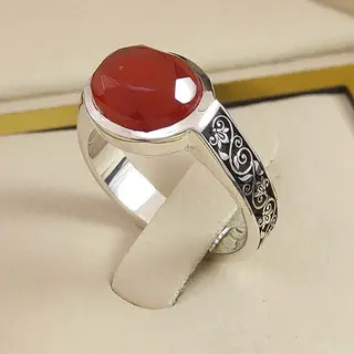 انگشتر نقره مردانه عقیق یمنی سرخ کد S2536