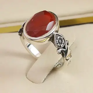 انگشتر نقره مردانه عقیق یمنی سرخ الماس تراش کد S2538