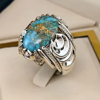 انگشتر نقره مردانه فیروزه نیشابور طبیعی کد S2542