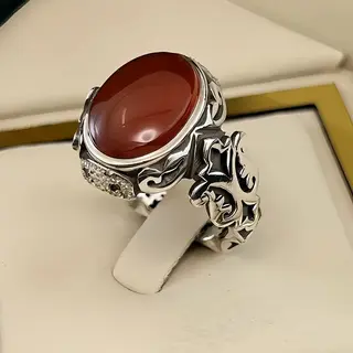 انگشتر نقره مردانه عقیق یمنی سرخ کد S2546