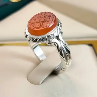 انگشتر نقره مردانه عقیق یمنی پرتقالی خطی کد S2550