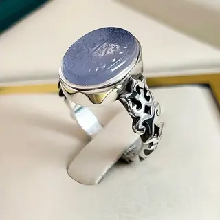 انگشتر نقره مردانه عقیق یمنی کبود خطی کد S2551