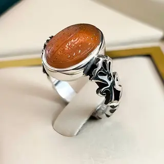 انگشتر نقره مردانه عقیق یمنی سرخ خطی کد S2552