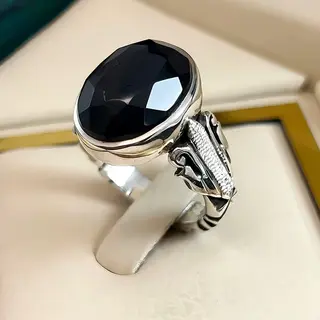 انگشتر نقره مردانه عقیق یمنی مشکی کد S2556