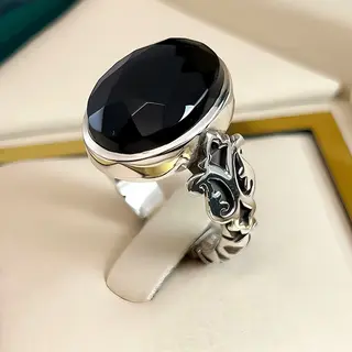 انگشتر نقره مردانه عقیق یمنی مشکی کد S2557