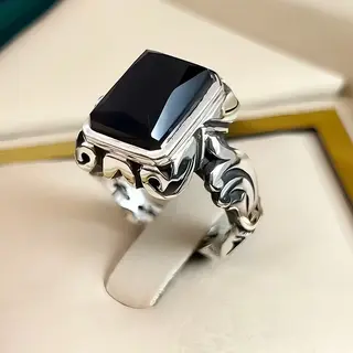 انگشتر نقره مردانه عقیق یمنی مشکی کد S2559