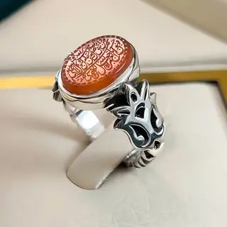 انگشتر نقره مردانه عقیق یمنی پرتقالی خطی کد S2560