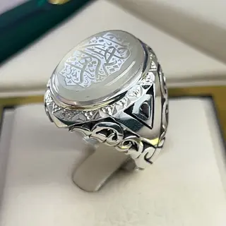 انگشتر نقره مردانه عقیق یمنی نباتی خطی کد S2565
