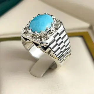 انگشتر نقره مردانه فیروزه نیشابور طبیعی کد S2568