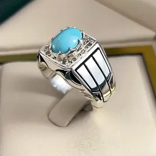 انگشتر نقره مردانه فیروزه نیشابور کد S2569