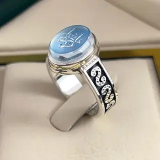 انگشتر نقره مردانه دُرّ نجف زیر فیروزه خطی کد S2570
