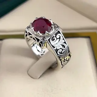 انگشتر نقره مردانه یاقوت سرخ کد S2571