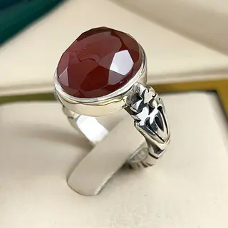 انگشتر نقره مردانه عقیق یمنی سرخ الماس تراش کد S2574