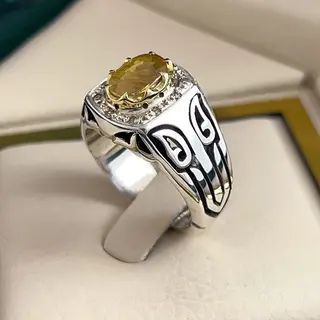 انگشتر نقره مردانه یاقوت زرد کد S2585