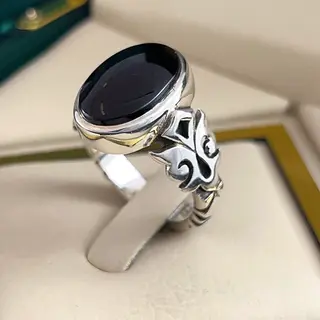 انگشتر نقره مردانه عقیق یمنی مشکی کد S2588