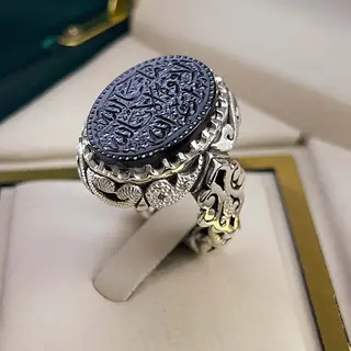 انگشتر نقره مردانه عقیق یمنی مشکی خطی کد S2592
