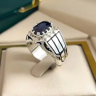 انگشتر نقره مردانه عقیق یمنی کبود کد S2600