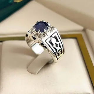 انگشتر نقره مردانه یاقوت کبود کد S2601