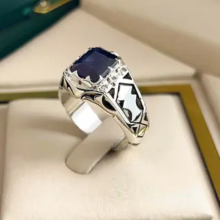 انگشتر نقره مردانه یاقوت کبود کد S2604