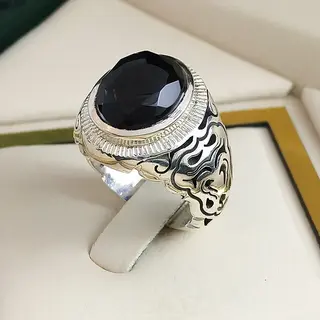 انگشتر نقره مردانه عقیق یمنی مشکی کد S2607