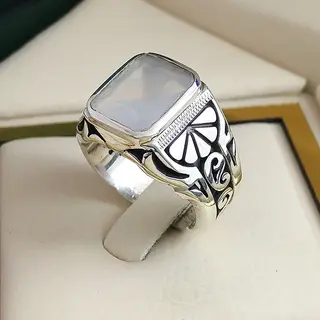 انگشتر نقره مردانه عقیق یمنی نباتی کد S2608