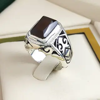 انگشتر نقره مردانه عقیق یمنی مشکی کد S2609
