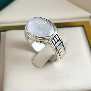 انگشتر نقره مردانه دُرّ نجف خطی کد S2621