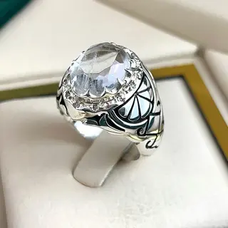 انگشتر نقره مردانه دُرّ نجف الماس تراش کد S2625