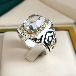 انگشتر نقره مردانه دُرّ نجف الماس تراش کد S2628