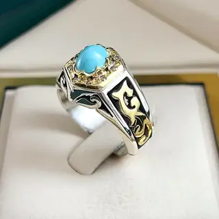انگشتر نقره مردانه فیروزه نیشابور طبیعی کد S2636