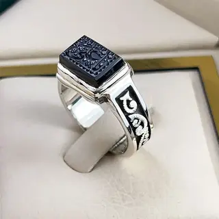 انگشتر نقره مردانه عقیق یمنی مشکی خطی کد S2639