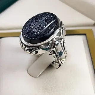انگشتر نقره مردانه عقیق یمنی مشکی خطی کد S2640