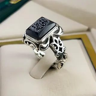 انگشتر نقره مردانه عقیق یمنی مشکی خطی کد S2641