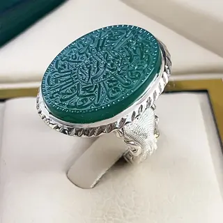 انگشتر نقره مردانه عقیق سبز خطی کد S2642