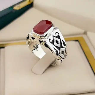 انگشتر نقره مردانه عقیق یمنی سرخ کد S2652